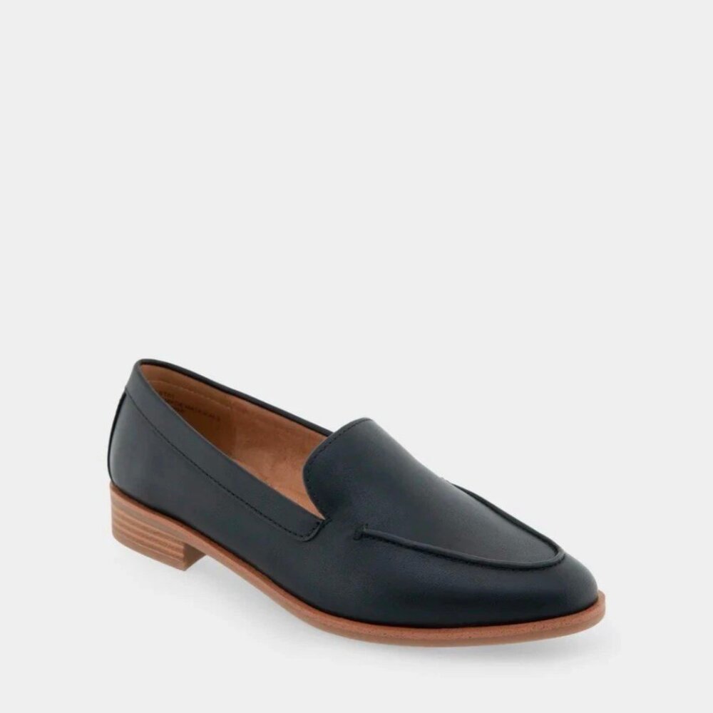 Aerosoles Everest Black Leather Loafers (7 Wide)